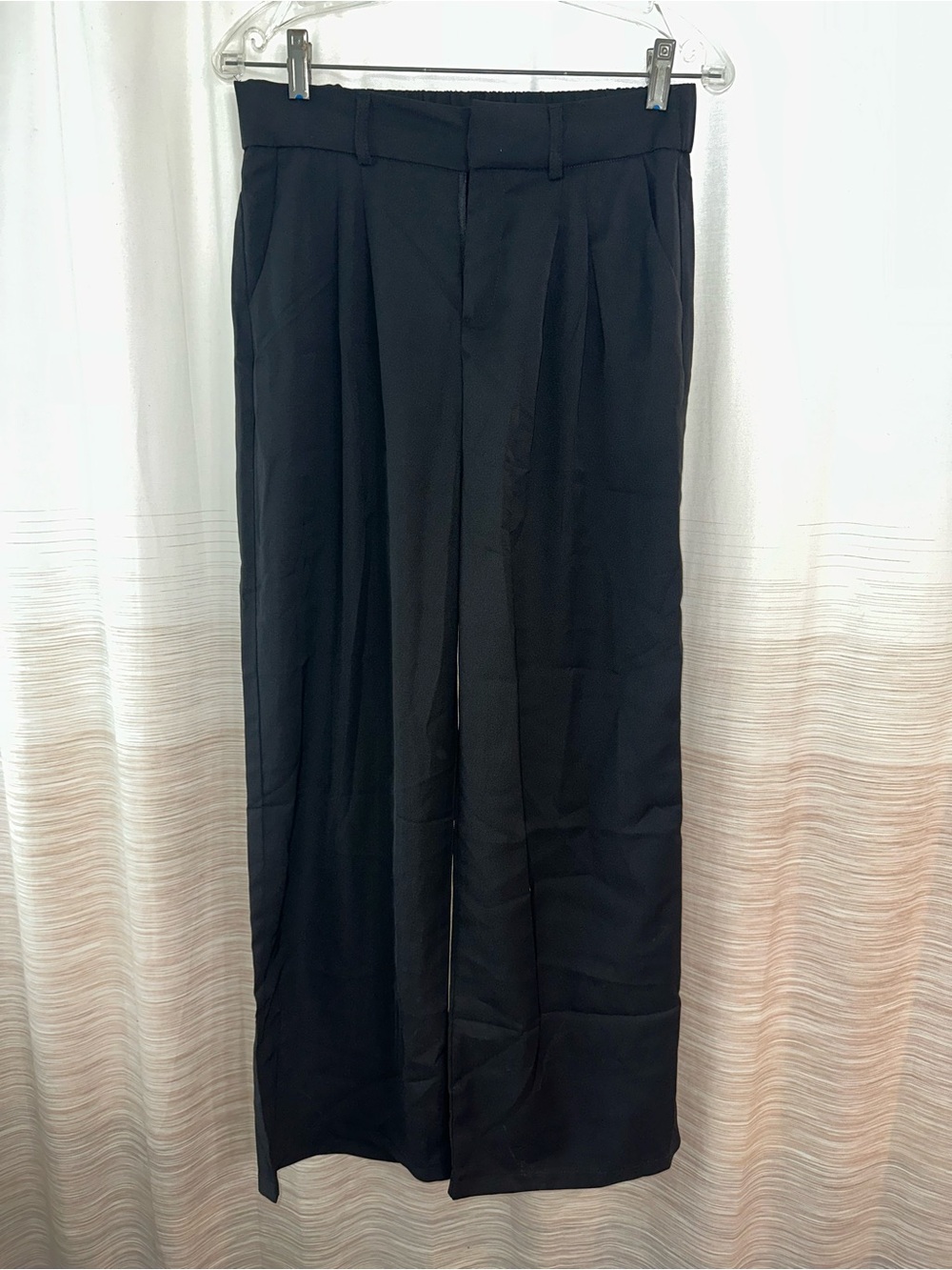 Wide-Leg Dress Pants - Black - Size L